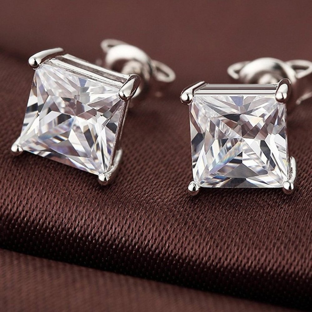"8MM S925 Sterling Silver CZ Stud Earrings for Women/Girl, US19251036